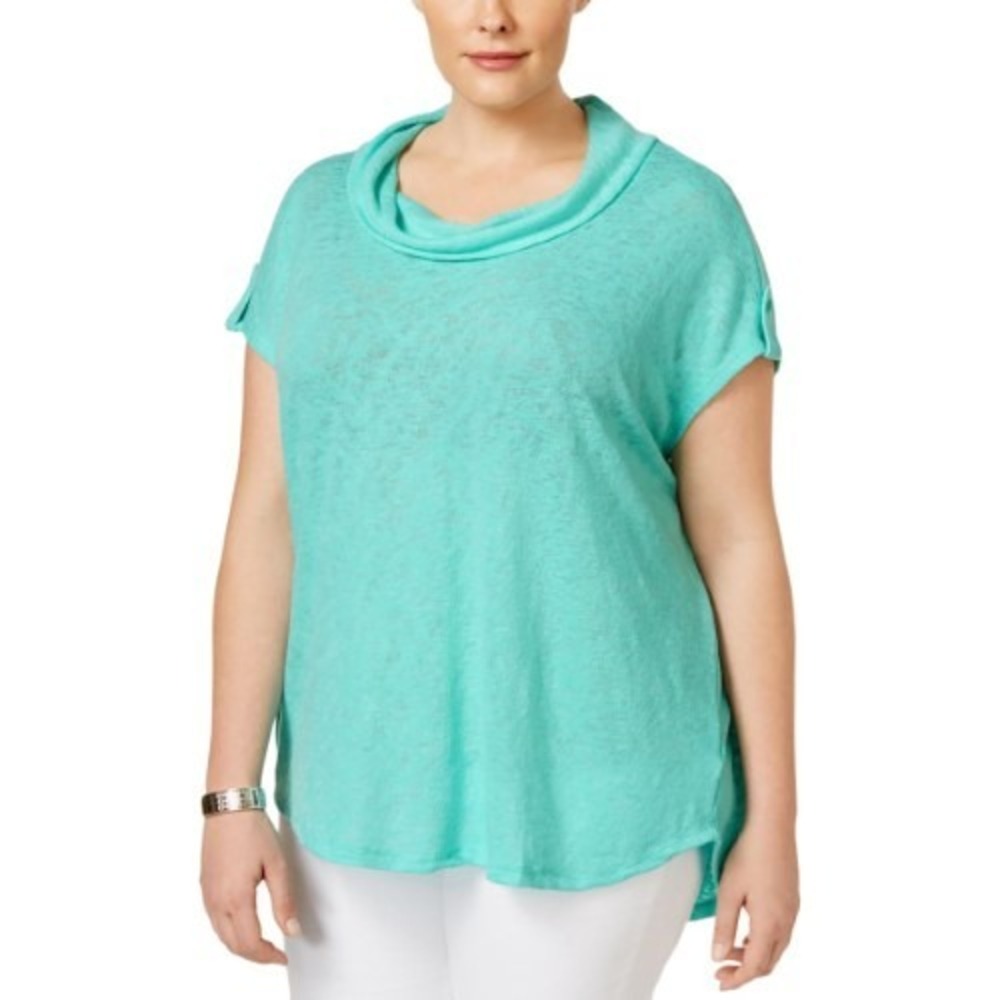 Style & Co Floral Mirage Women 1X Pacific Aqua Cowl Neck Sleeveless Top NWT